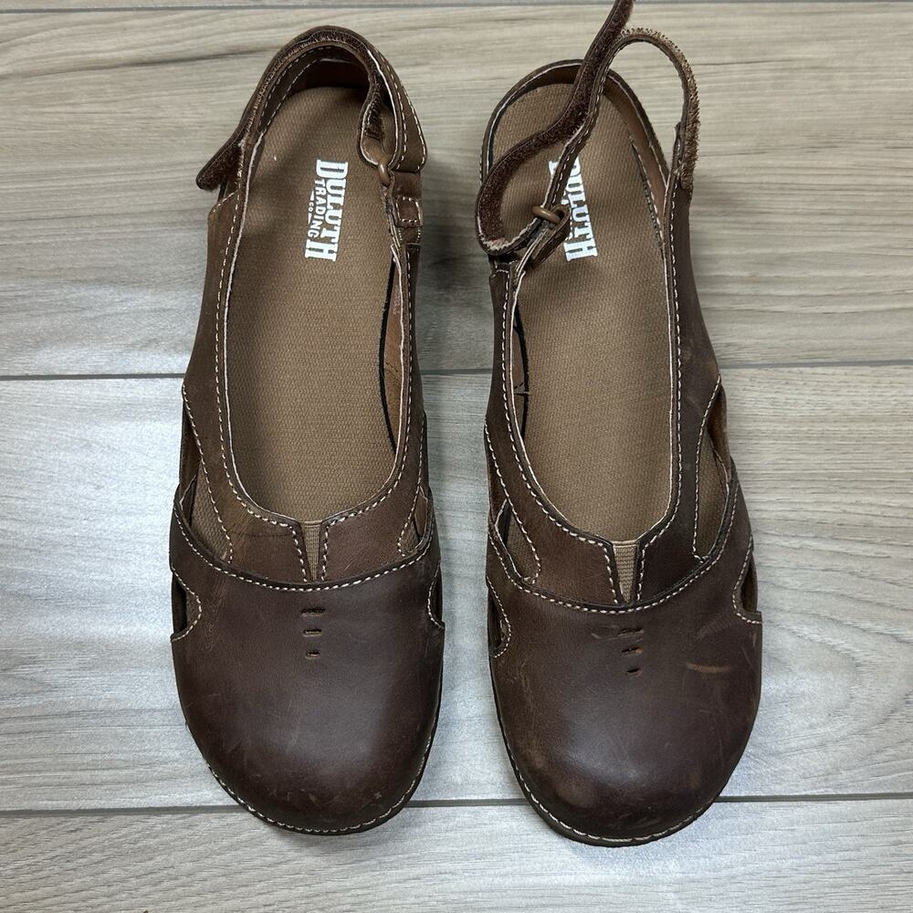 Duluth Trading Brown Leather Slingback Flats Casual Comfort Shoes Size 9.5